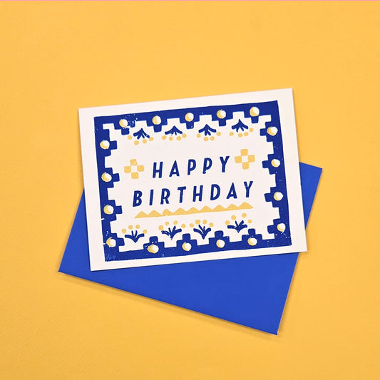 Blue Textile Happy Birthday Greeting Card