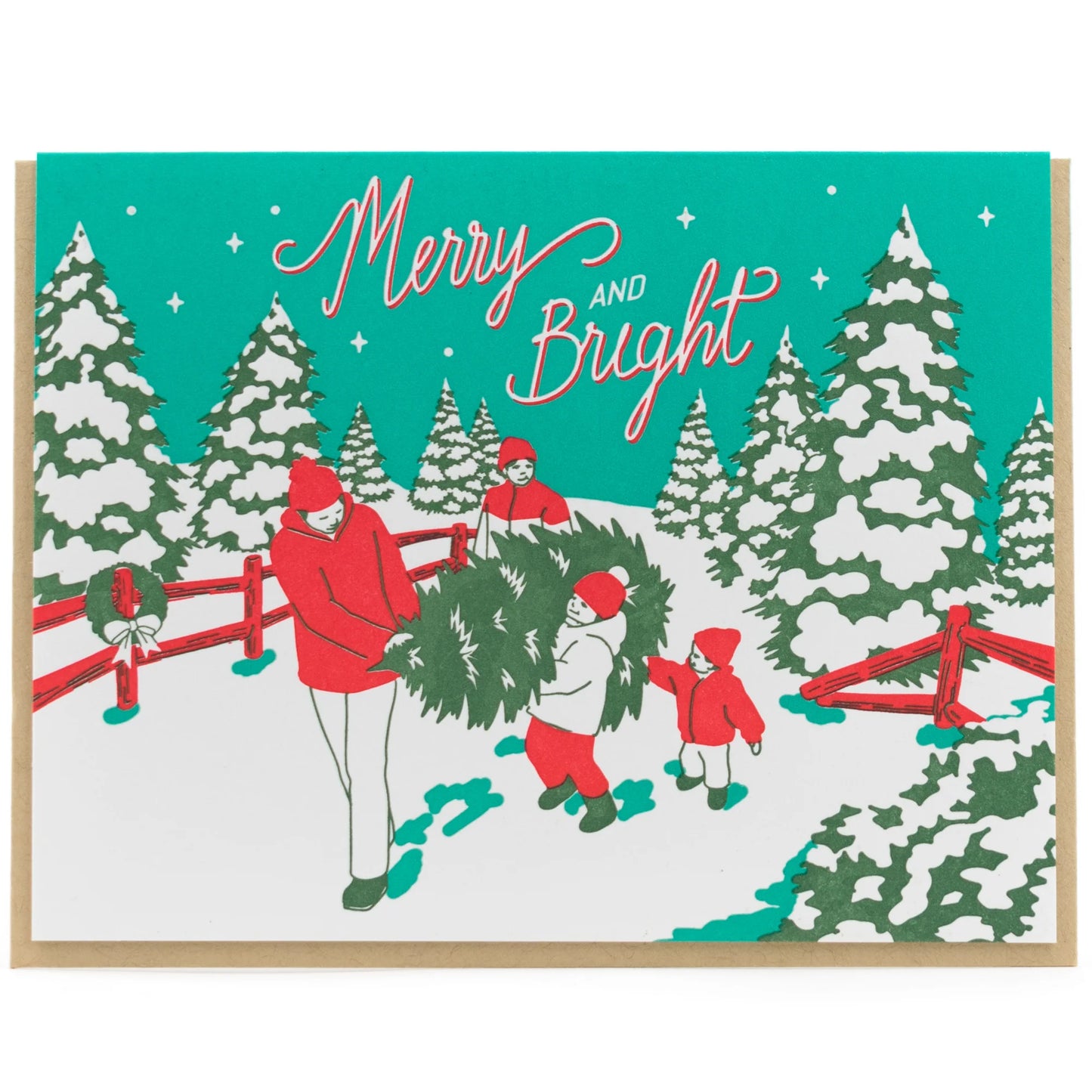 Vintage Christmas Tree Family Holiday Greeting Card (Boxed Set of 6)