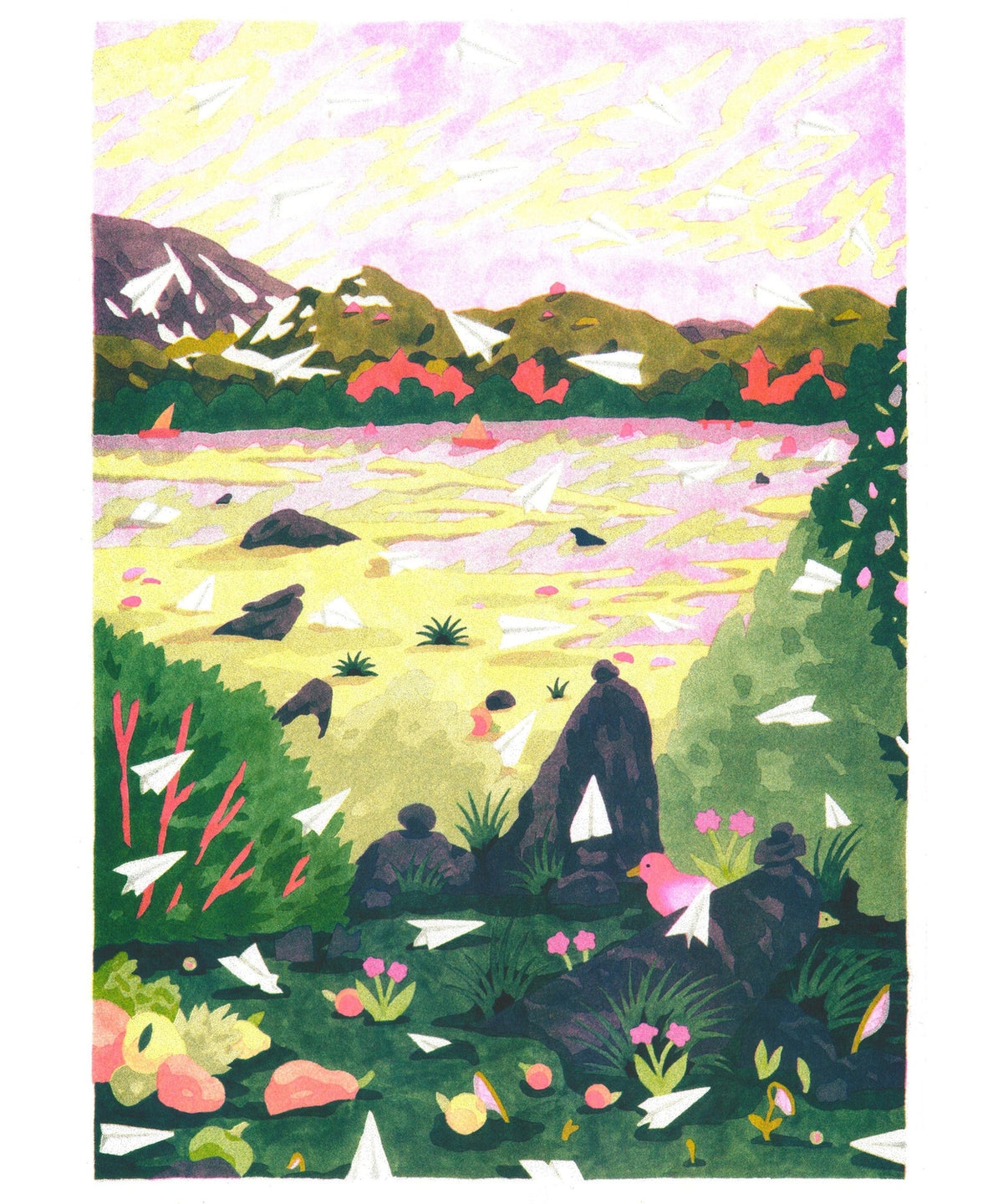 Paper Jam by Camille Gobourg Risograph A3 Print