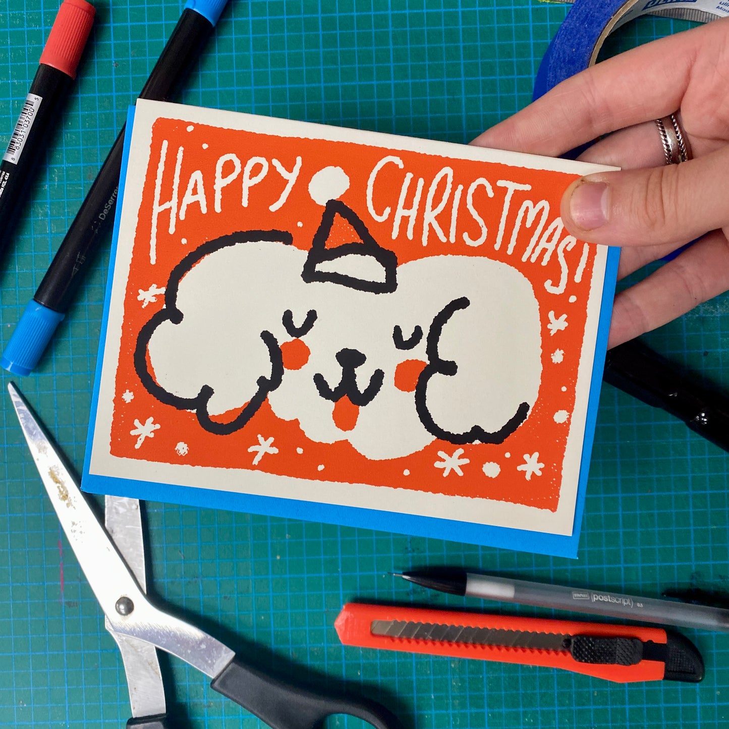 Happy Christmas Fluffy Dog Greeting Card