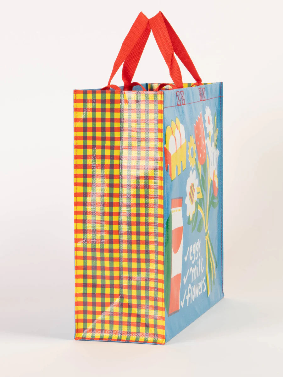 Eggs. Milk. Flowers. Shopper Bag