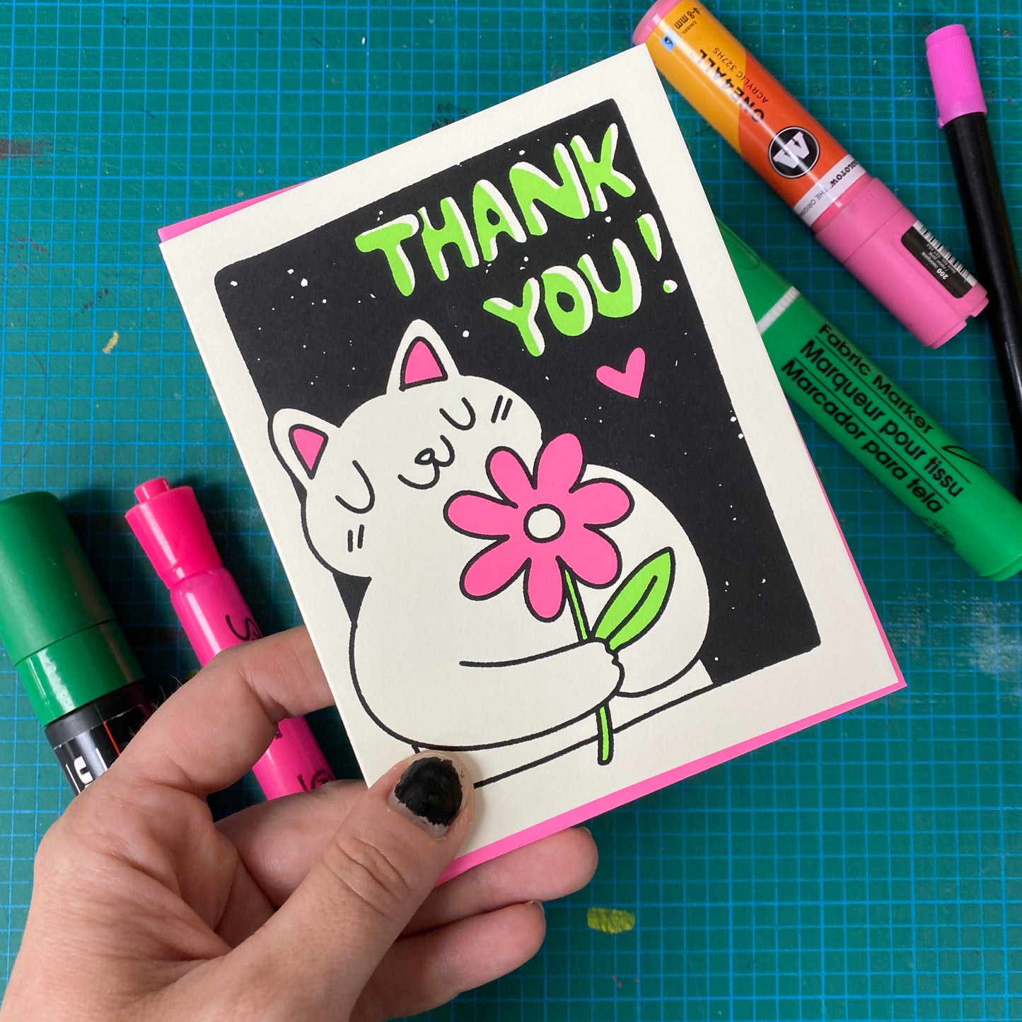 Thank You Kitty & Flower Greeting Card