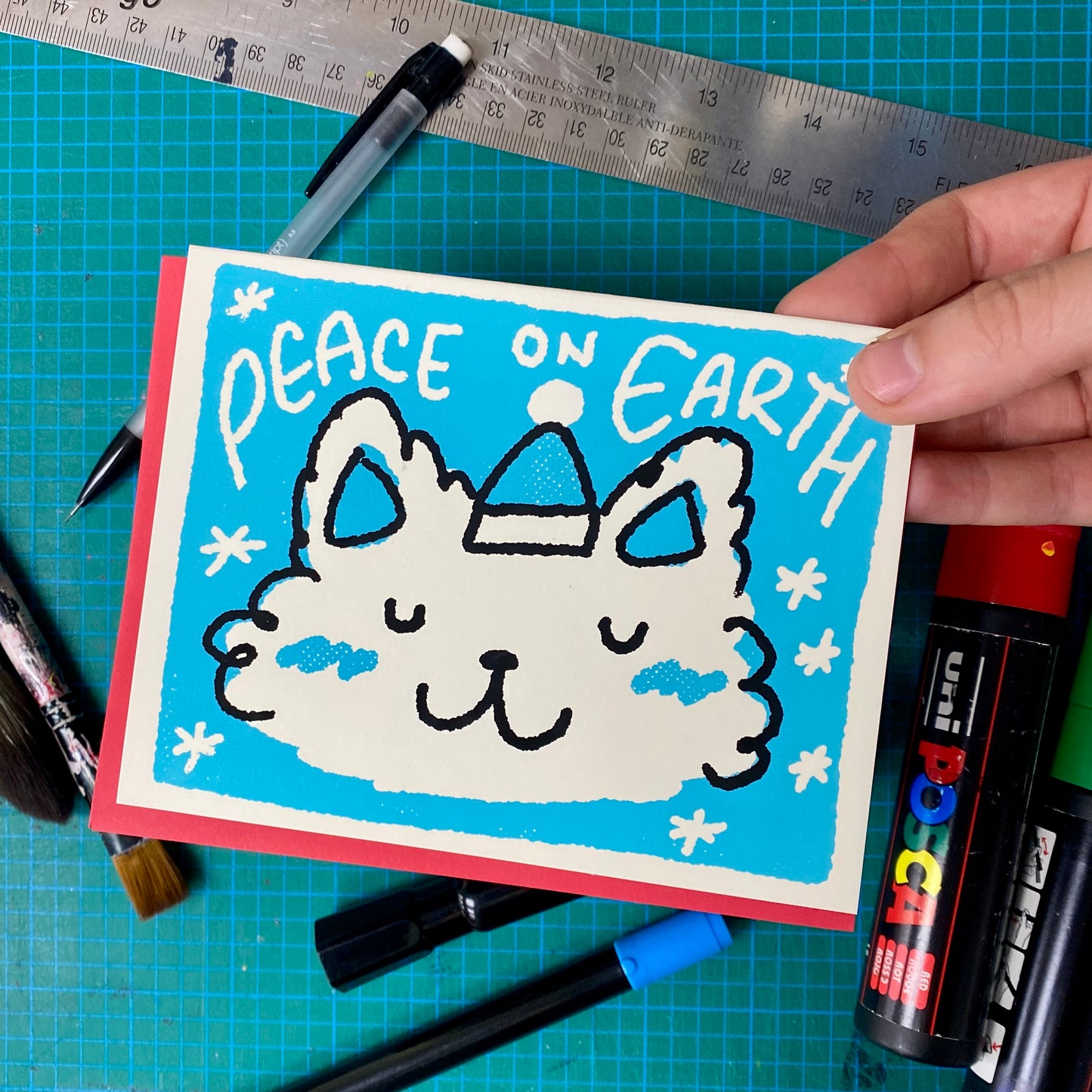 Peace On Earth Fluffy Cat Greeting Card