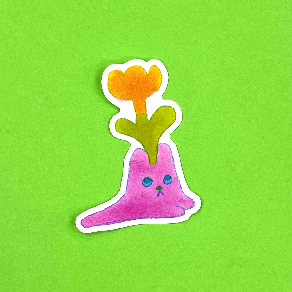 Flower Pink Cat Sticker