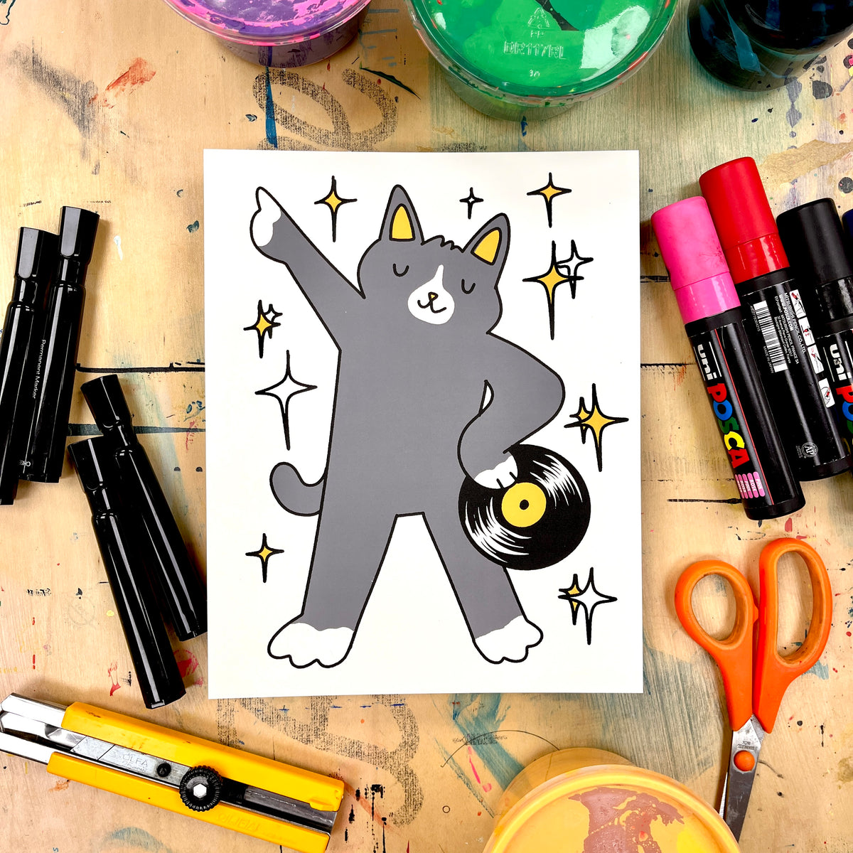 Vinyl Cat Print