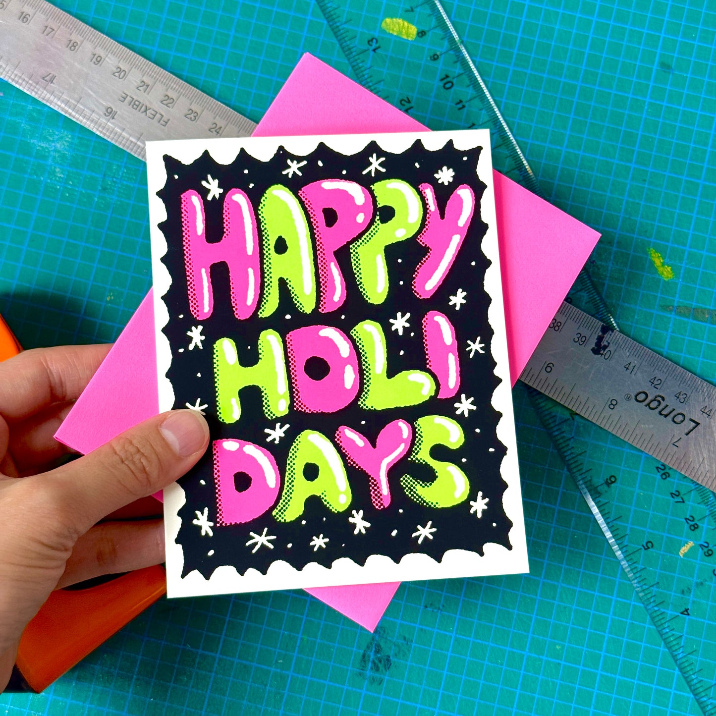 Neon Happy Holidays Greeting Card