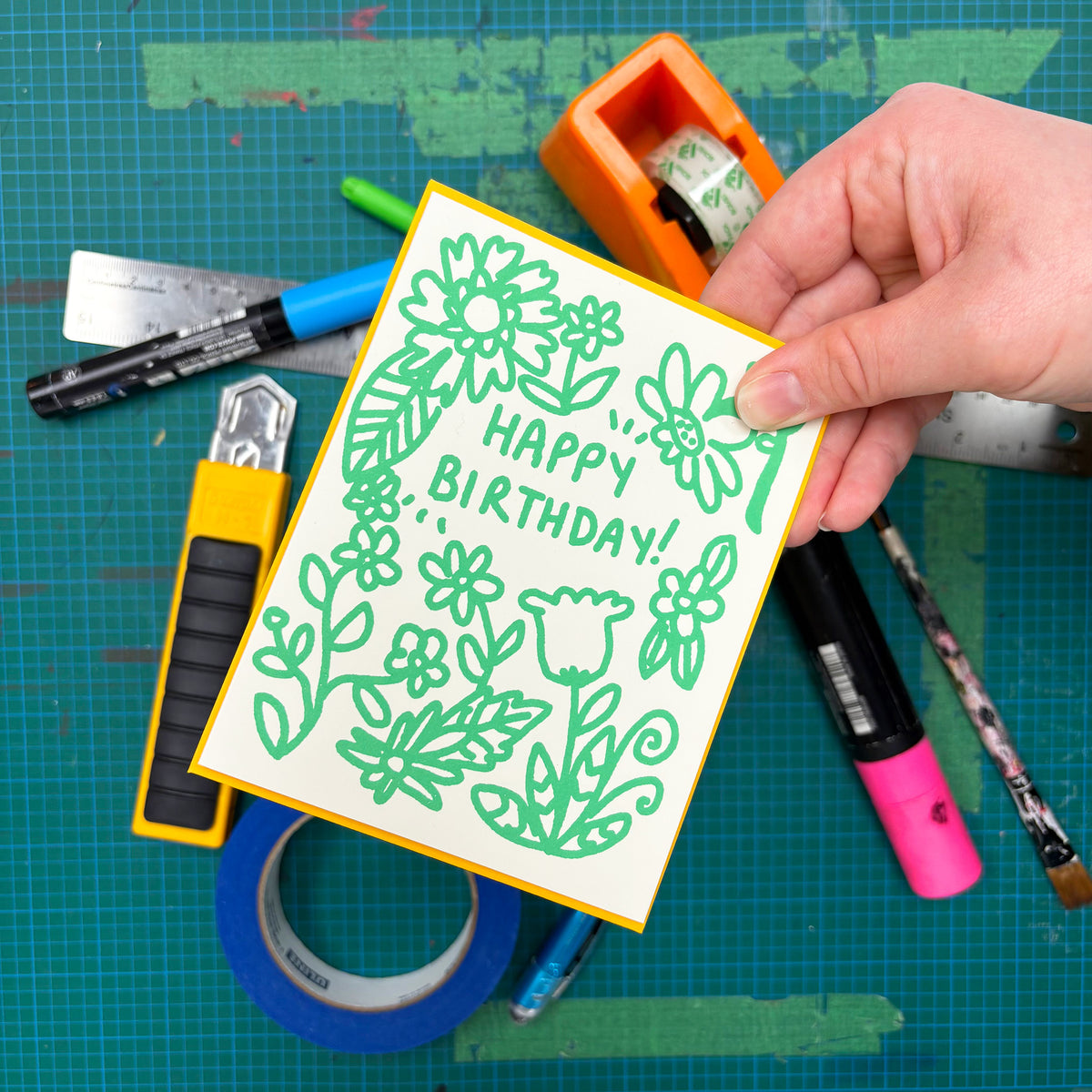 Happy Birthday Green Floral Greeting Card