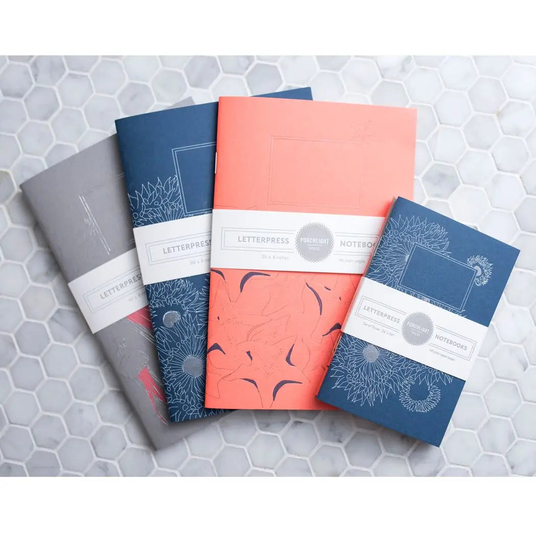 Set of 3 Pocket Letterpress Notebooks - Aquatic Series