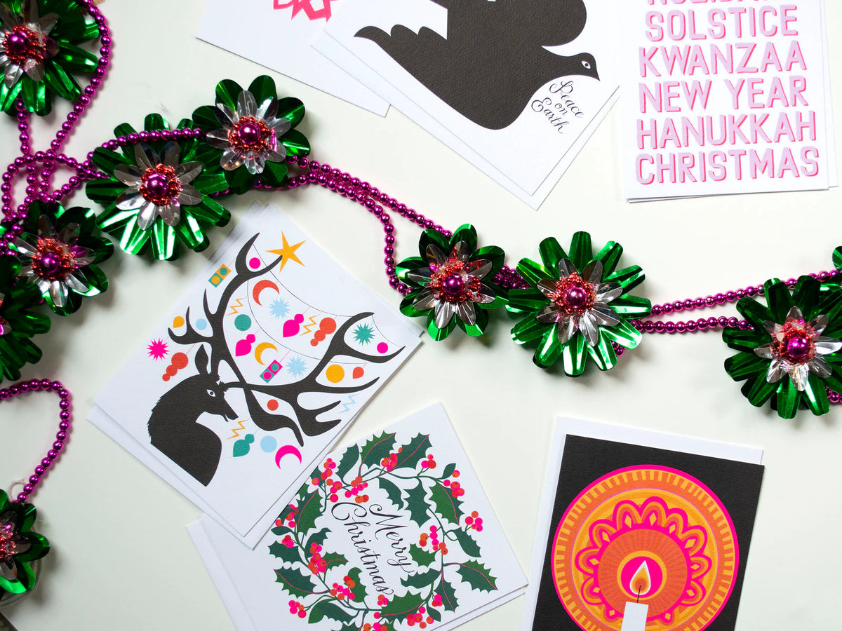 Holly Wreath Merry Christmas Greeting Card