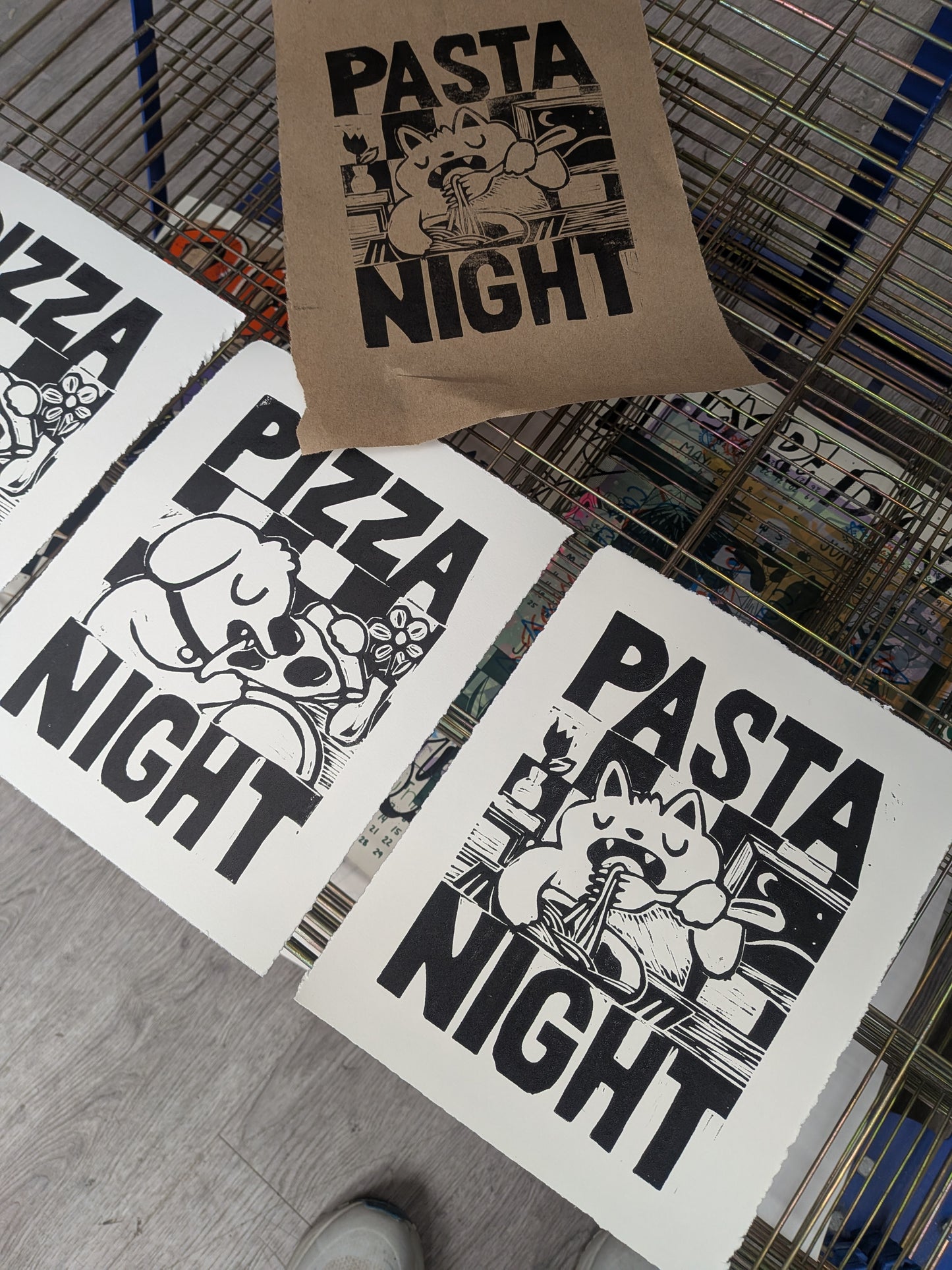 Pizza Night Linocut Print