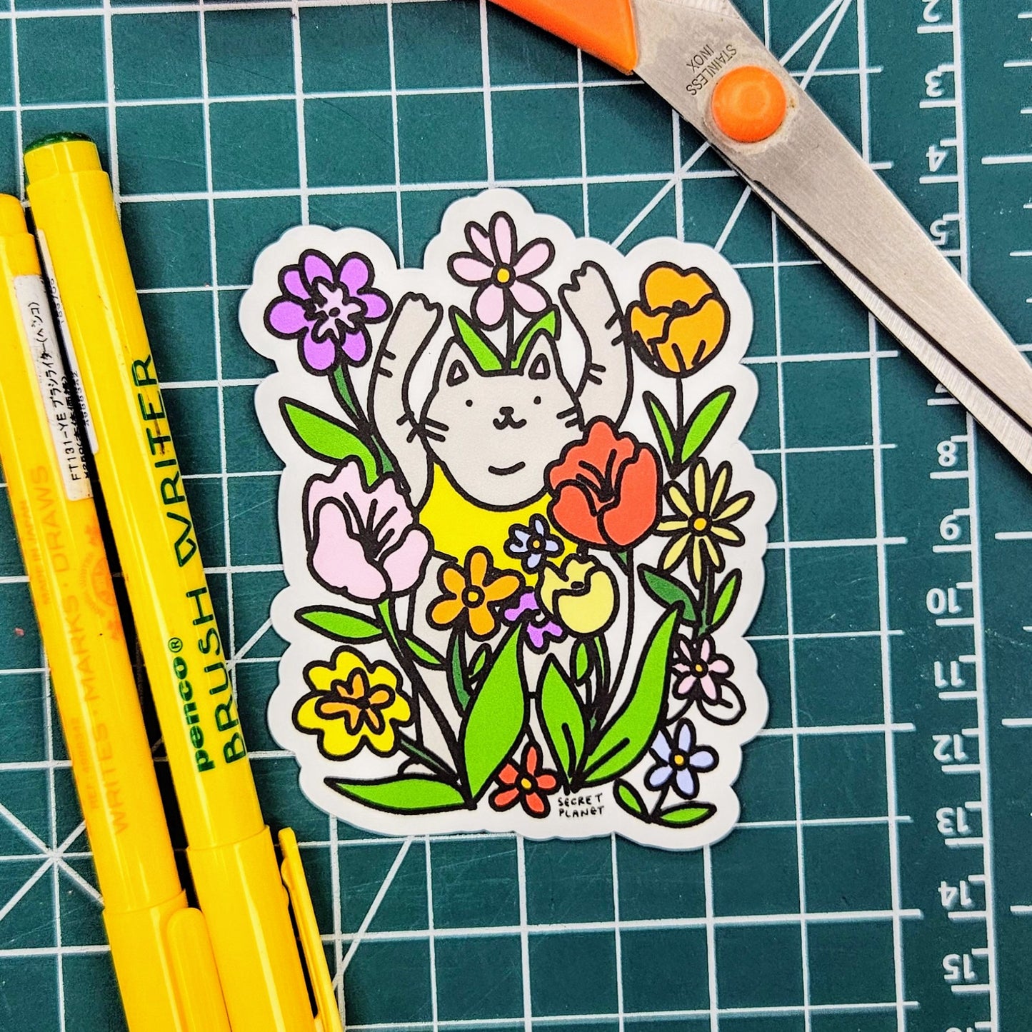 Rainbow Flowers Cat Pride Vinyl Sticker