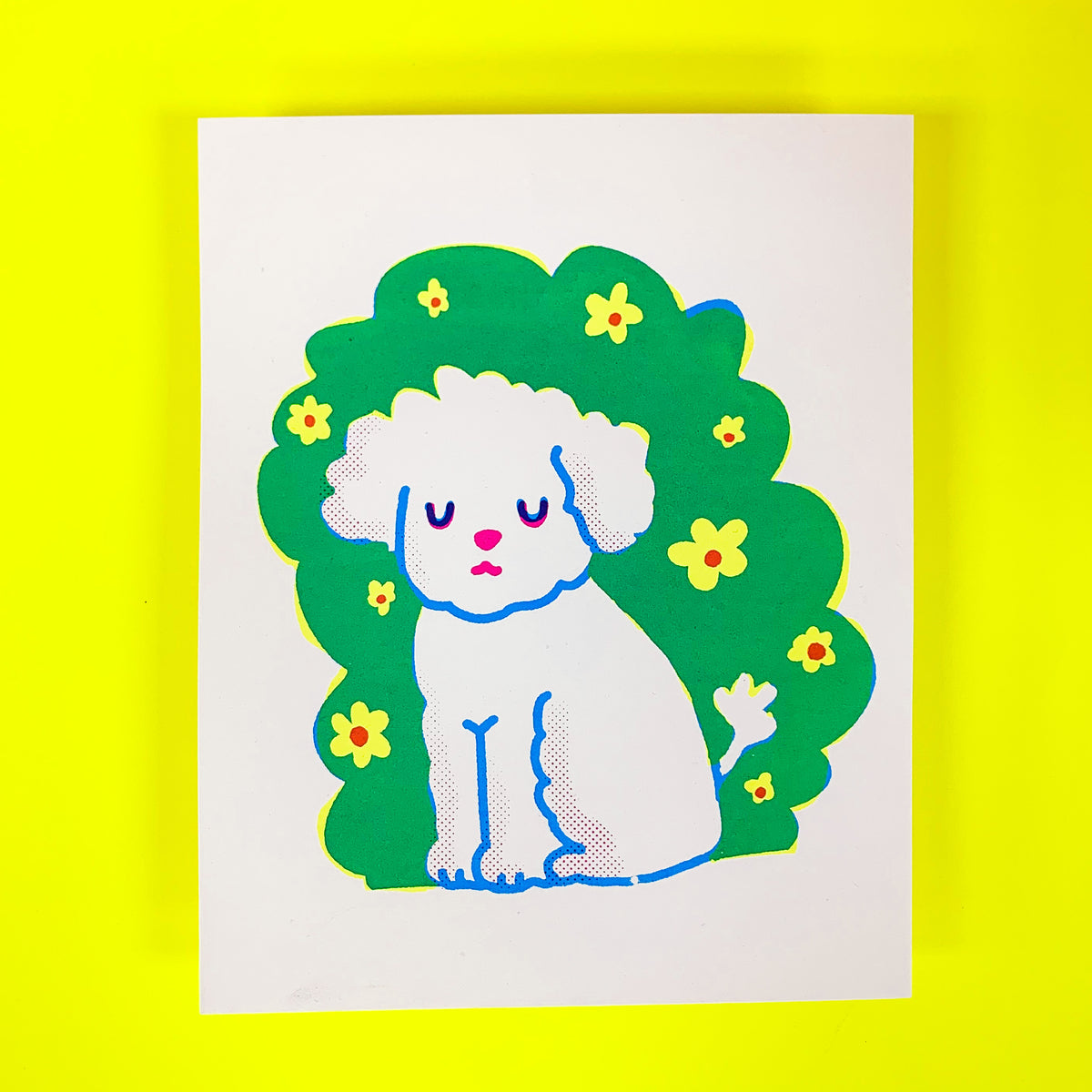 Sleepy Flower Field Pup Mini Print