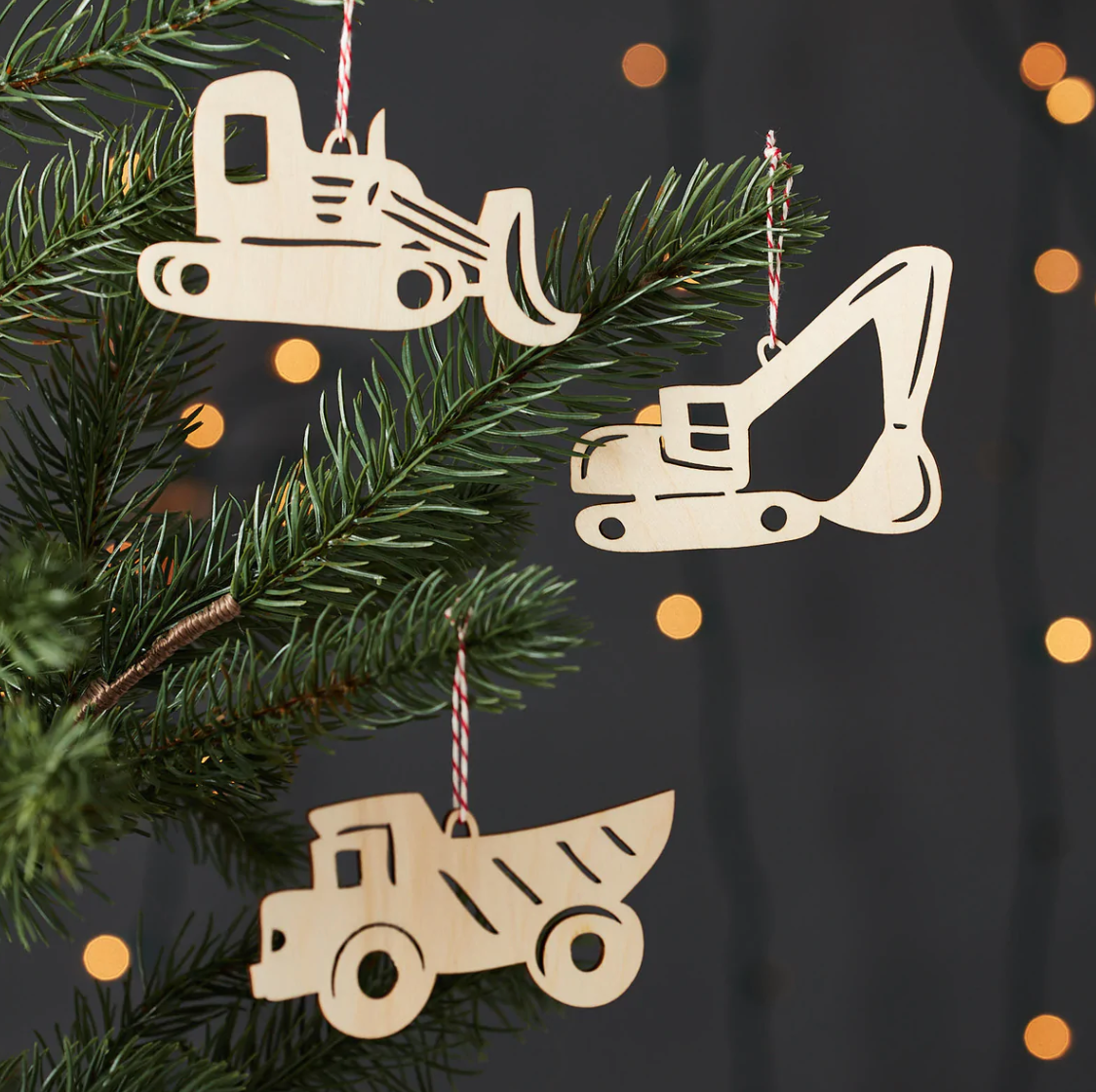 Construction Vehicles Ornament Set