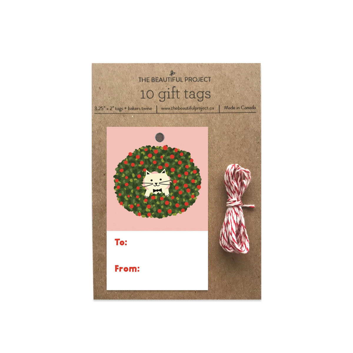 Cat Wreath Holiday Christmas Tree Gift Tags Set of 10