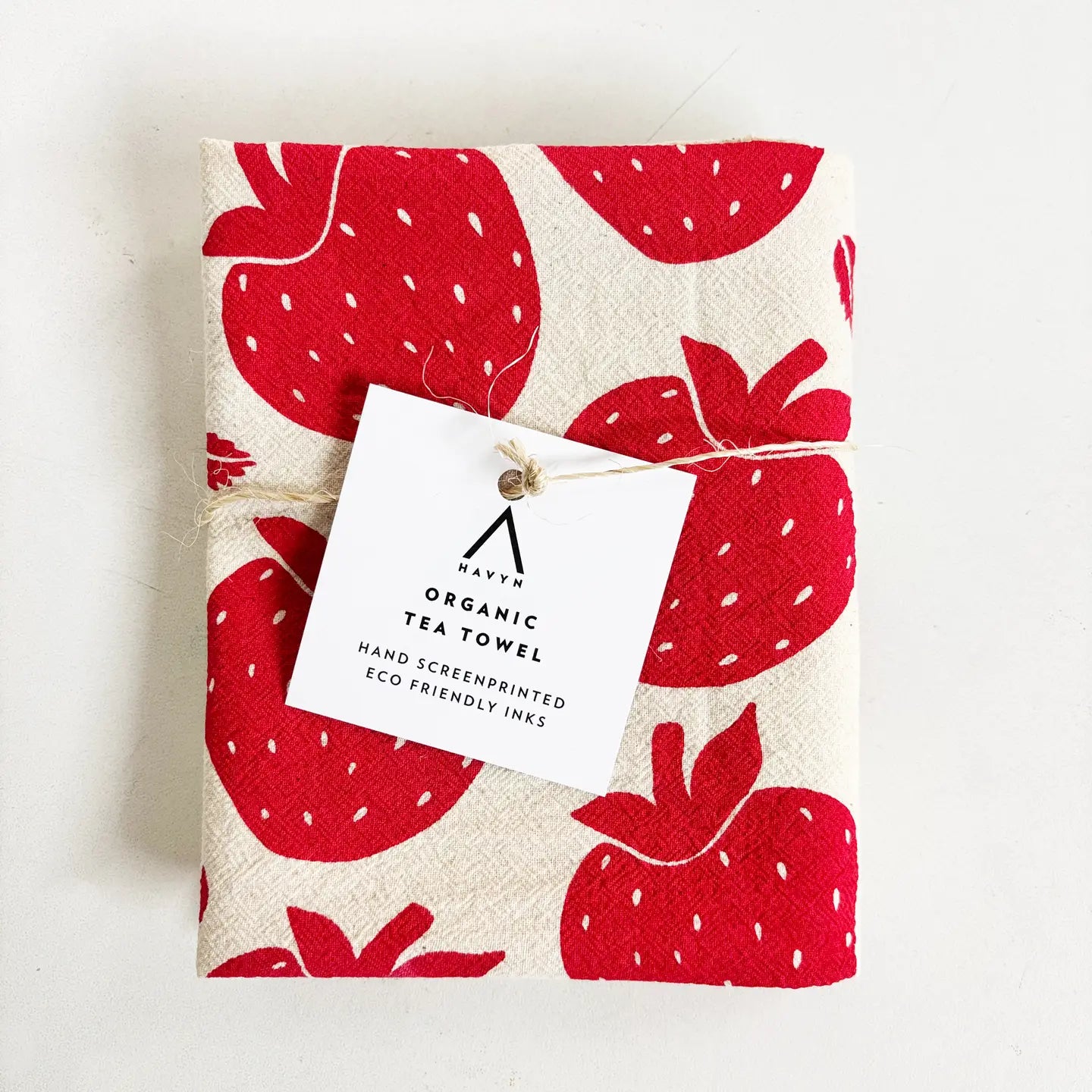 Strawberries Organic Tea Towel Red