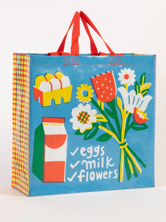 Eggs. Milk. Flowers. Shopper Bag