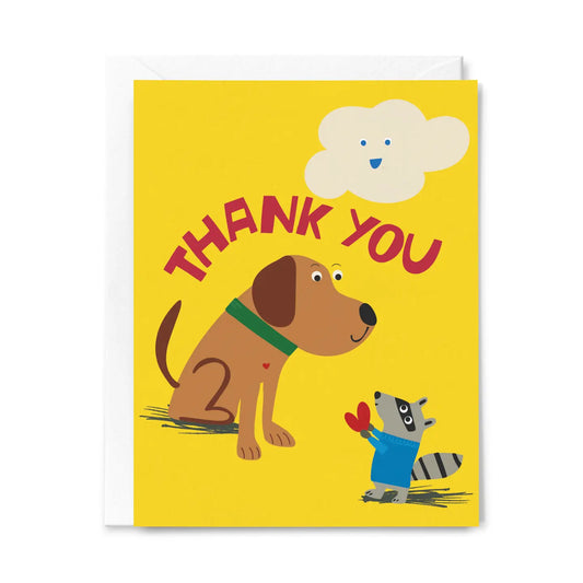 Thank You Dog and Racoon Greeting Card