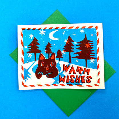 Cat Forest Warm Wishes Holiday Greeting Card