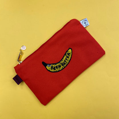 Patched Canvas Zipper Pouch