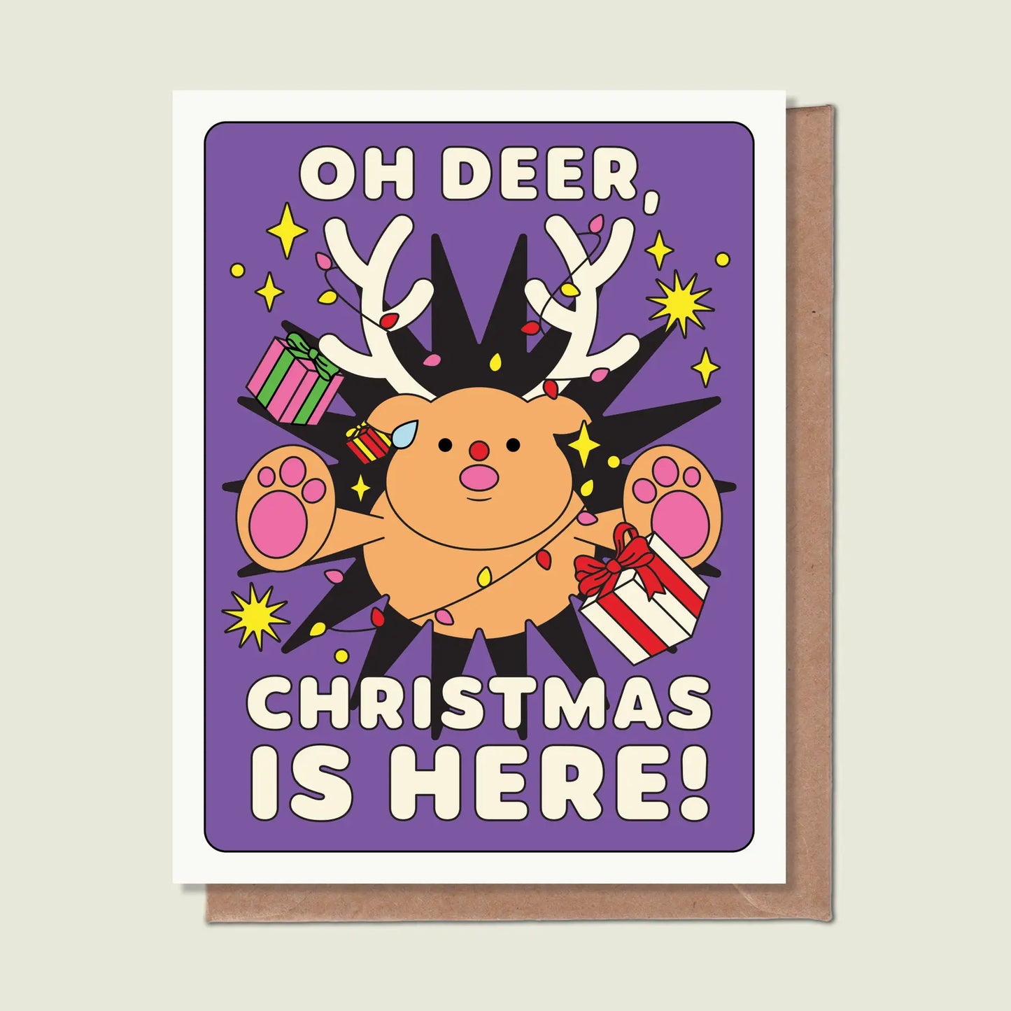 Oh Deer Christmas Is Here Greeting Card