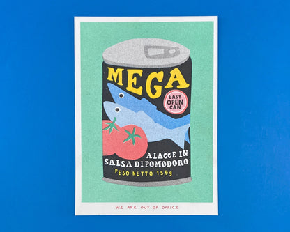 A Risograph Print of A Can Mega Sardines