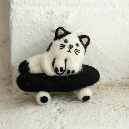 Sk8 Cat Felted Wool Ornament