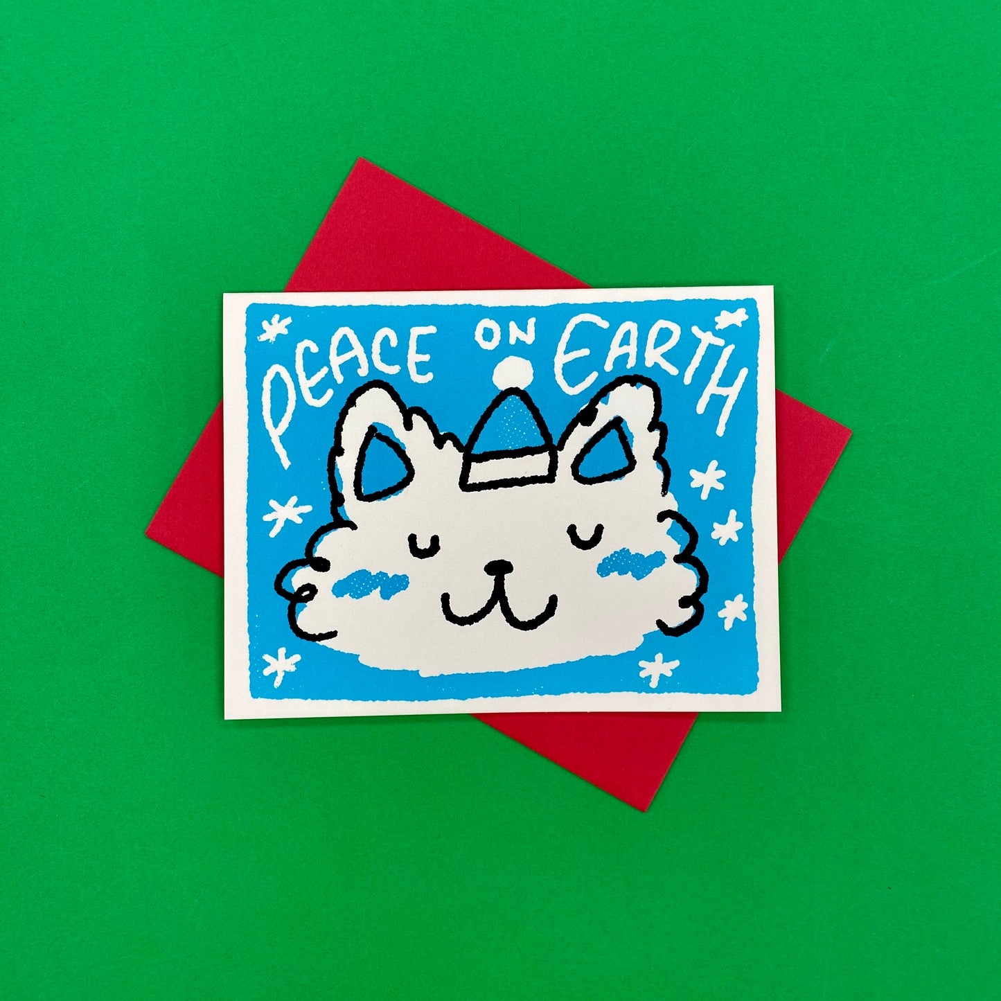 Peace On Earth Fluffy Cat Greeting Card