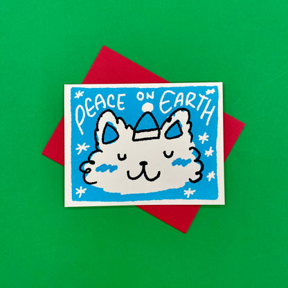 Peace On Earth Fluffy Cat Greeting Card