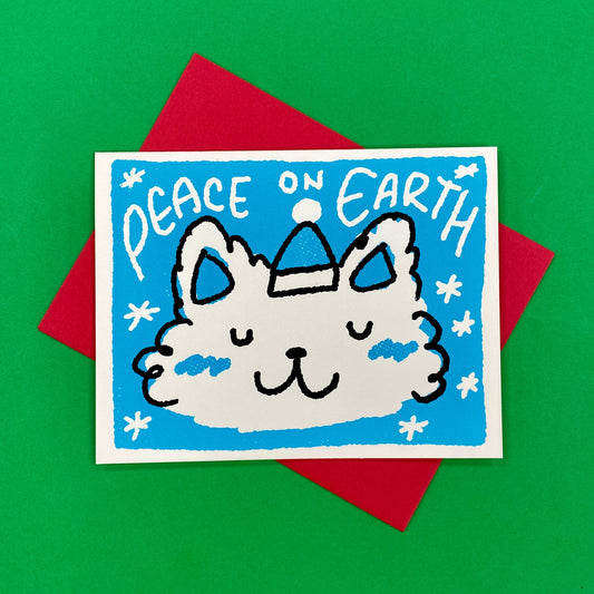 Peace On Earth Fluffy Cat Greeting Card