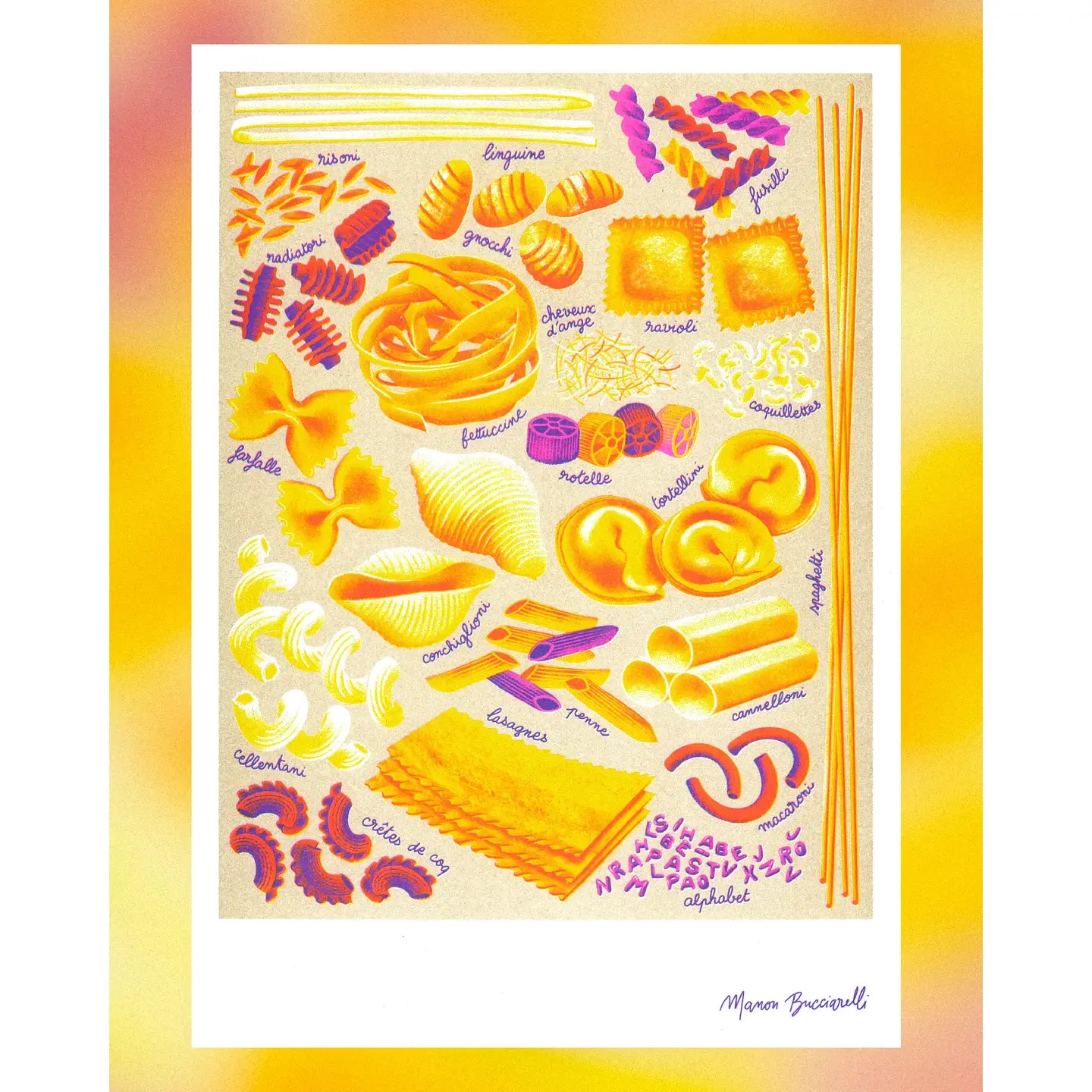 Pasta (Pâtes) by Manon Bucciarelli Risograph A3 Print