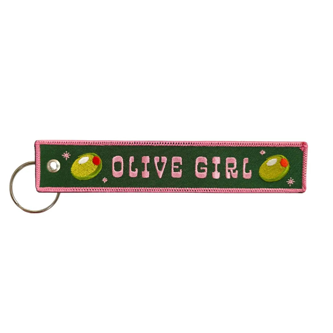 Olive Girl Embroidered Keychain