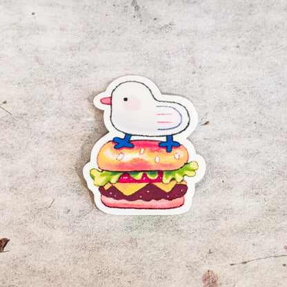 Glossy Seagull Burger Vinyl Sticker