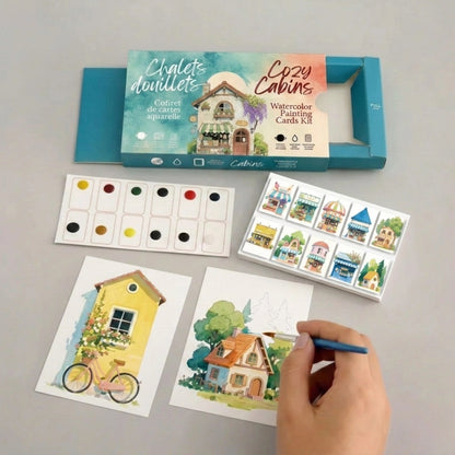 Watercolour Painting Cards Kit - Cozy Cabins