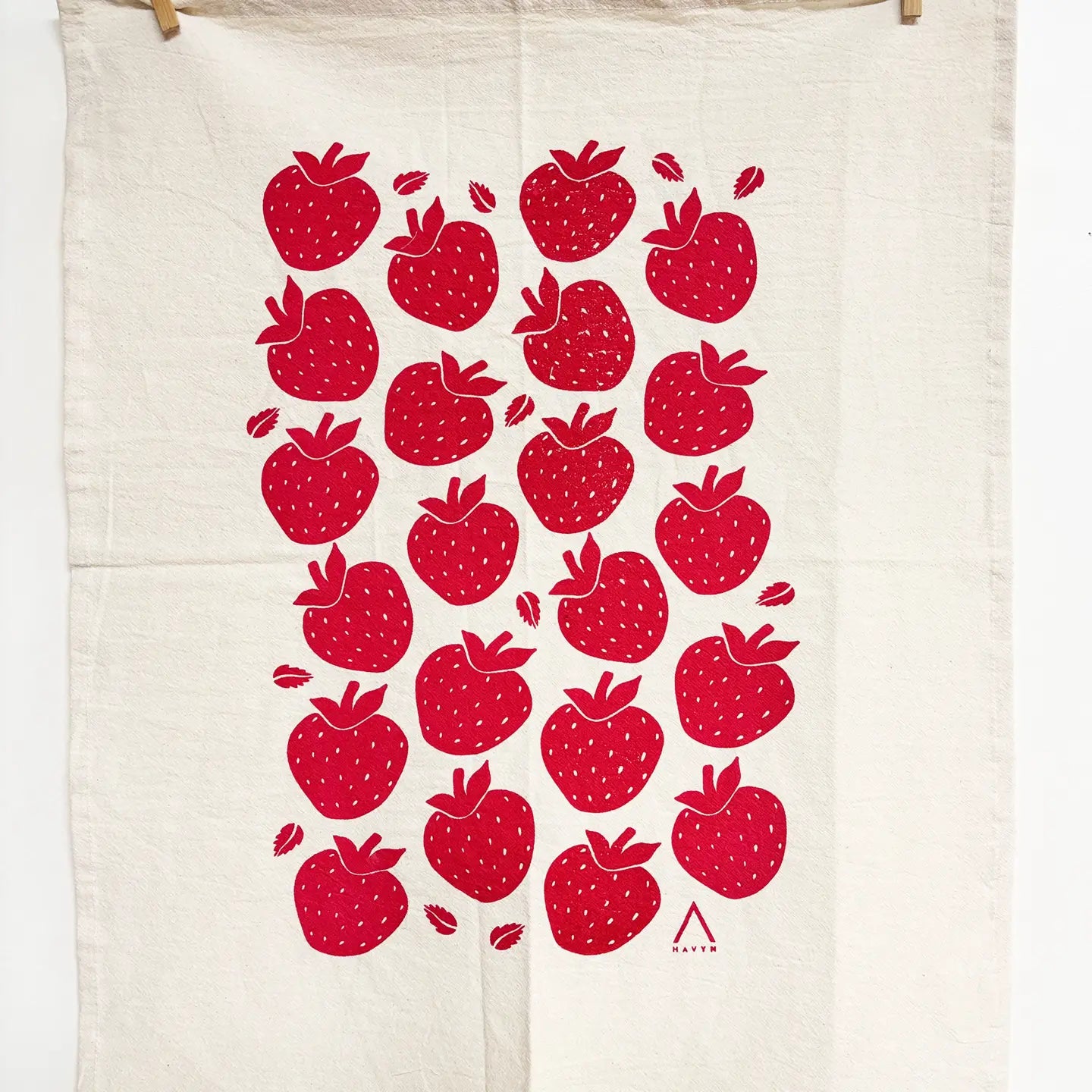 Strawberries Organic Tea Towel Red