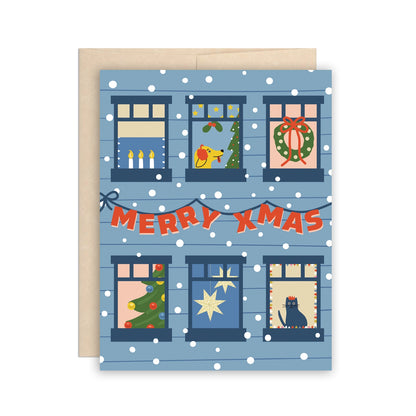 Merry X-Mas Holiday Apartment Windows Card
