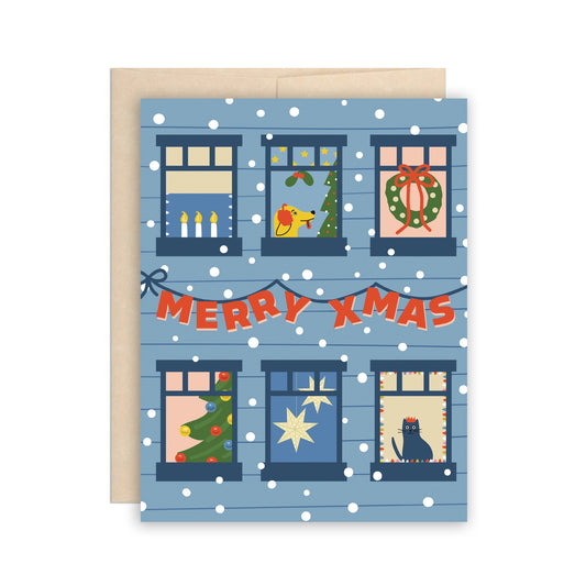 Merry X-Mas Holiday Apartment Windows Card