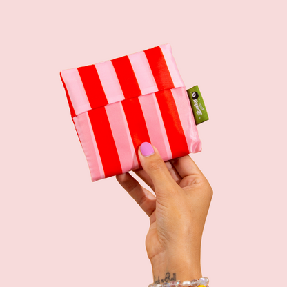 Pink & Red Stripes Foldable Nylon Tote
