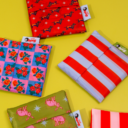 Blue & Maroon Stripes Foldable Nylon Tote