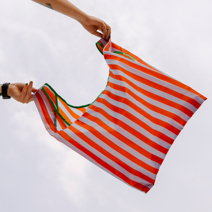 Blue & Maroon Stripes Foldable Nylon Tote