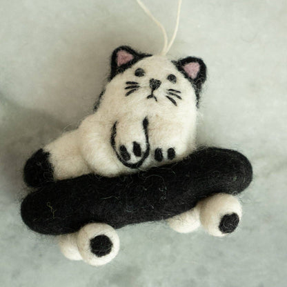 Sk8 Cat Felted Wool Ornament