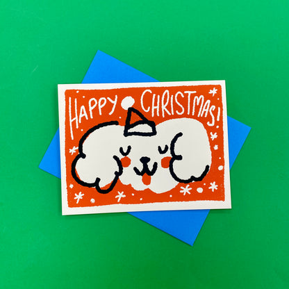 Happy Christmas Fluffy Dog Greeting Card