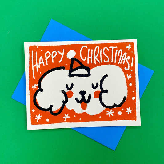 Happy Christmas Fluffy Dog Greeting Card