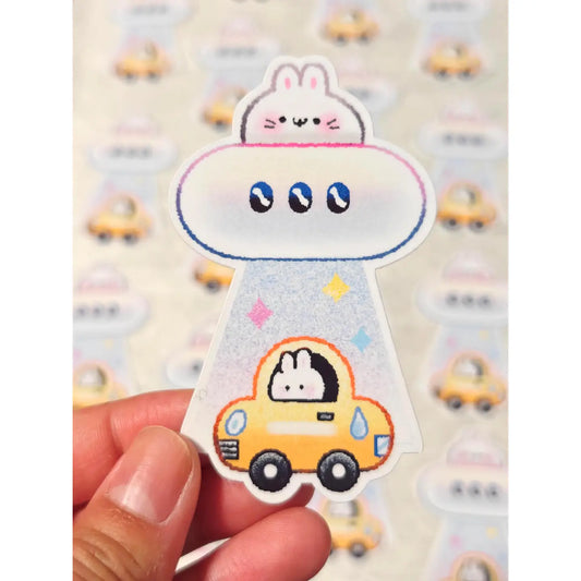Holographic Ufo Bunny Abduction Vinyl Sticker