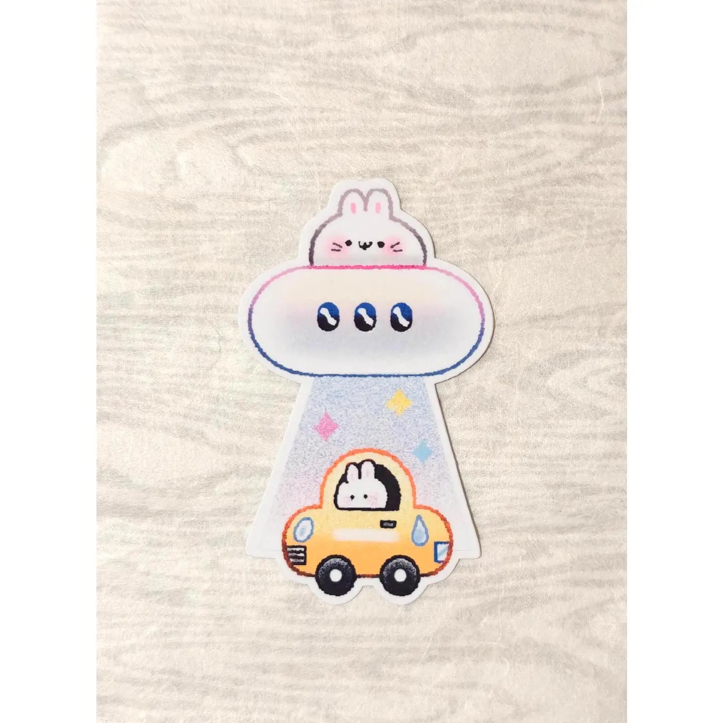 Holographic Ufo Bunny Abduction Vinyl Sticker
