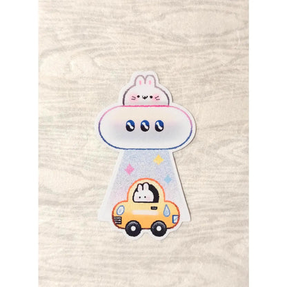 Holographic Ufo Bunny Abduction Vinyl Sticker