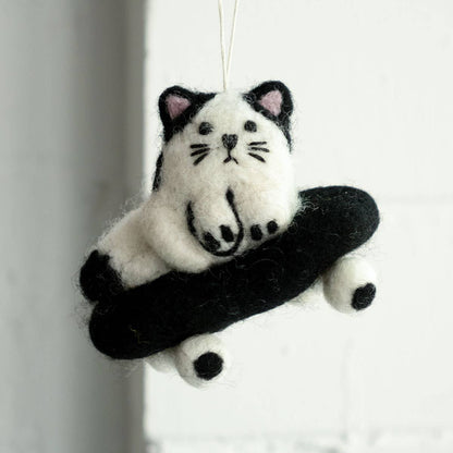 Sk8 Cat Felted Wool Ornament