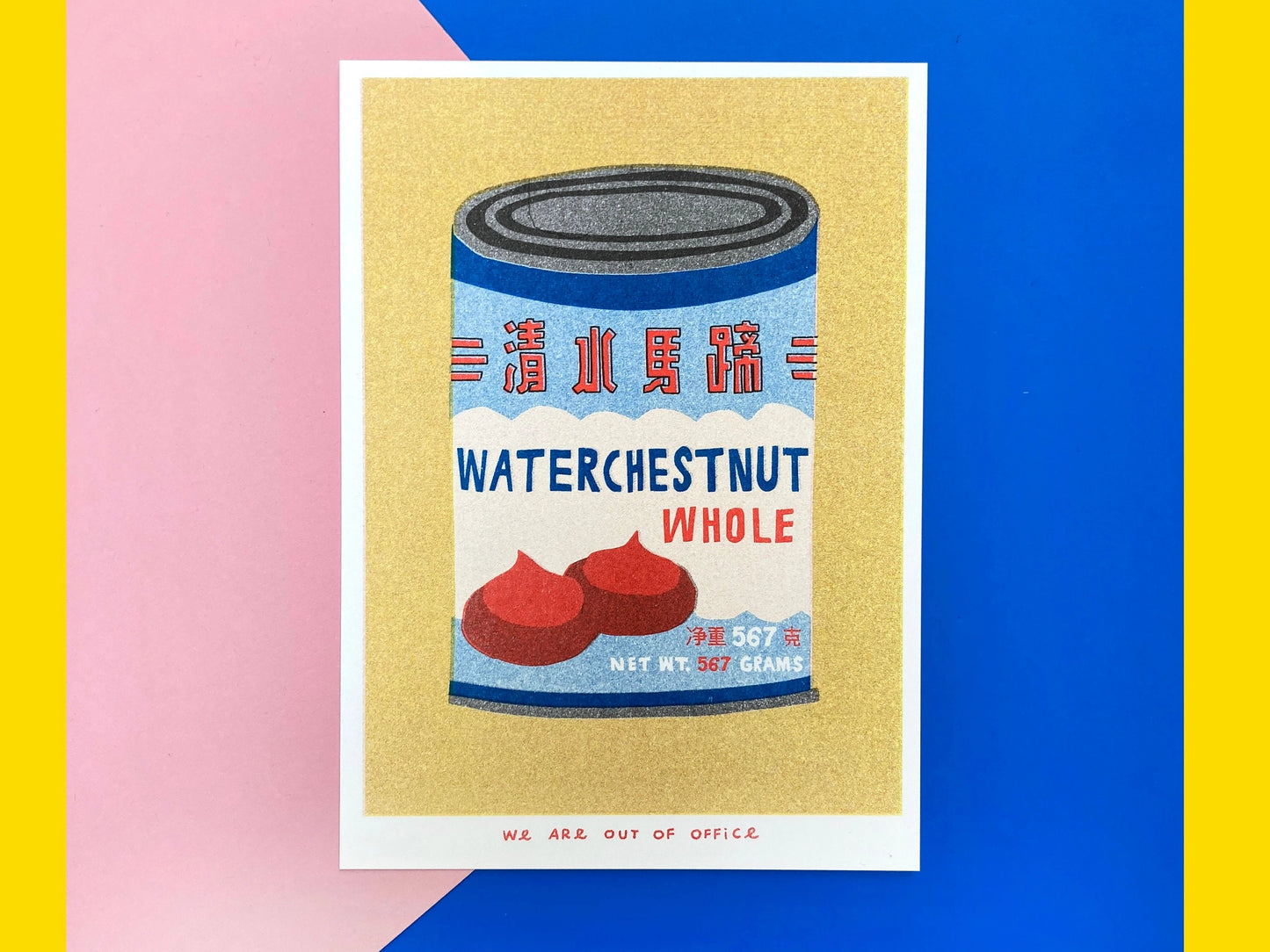 A Risograph Print of Can Water Chestnuts