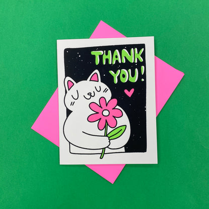 Thank You Kitty & Flower Greeting Card