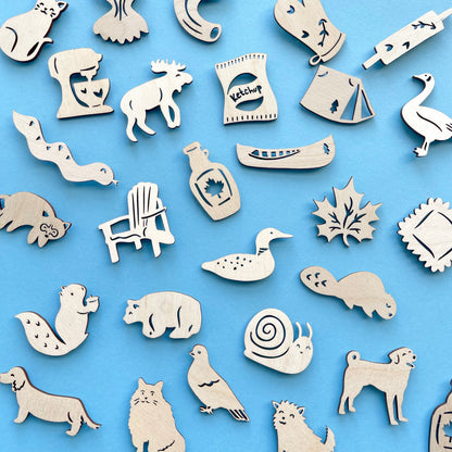 Mini Wooden Canadian Creature Magnets- Beaver, Moose, Bear