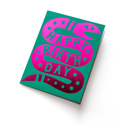 Pink Foil Happy Birthday Snake Greeting Card